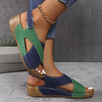 Women's Sandals with Cross-Strap Wedge and Touch-Fasten Strap - Green
