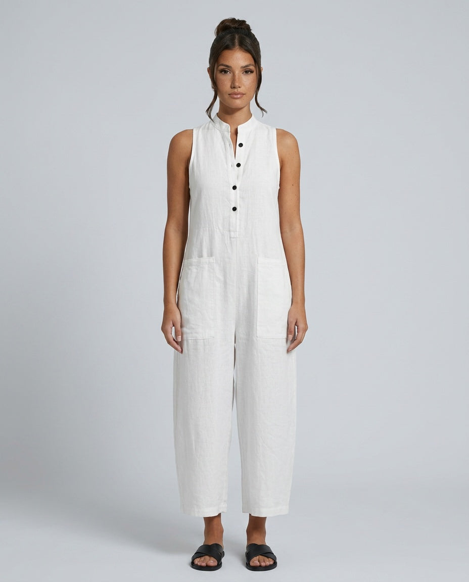 Women's Sleeveless Jumpsuit with Stand Collar and Wide Leg - 6