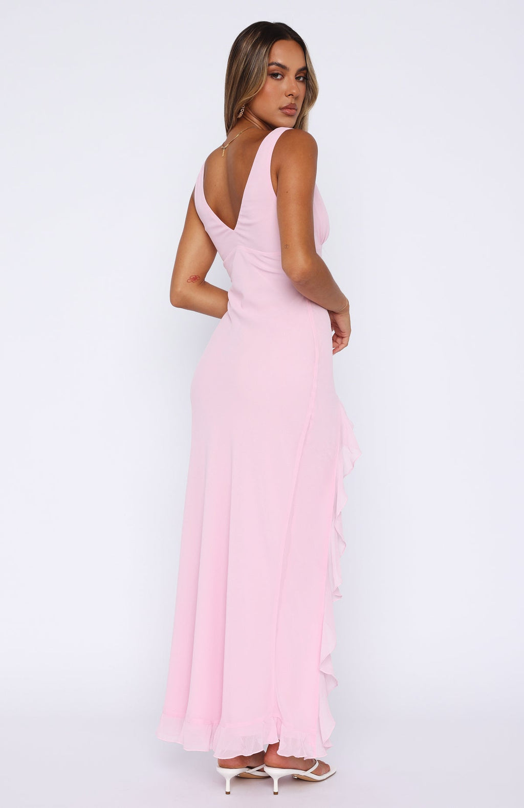 Women's Maxi Dress Sleeveless with V-Neck and Ruffled Front Slit - 5