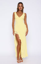 Women's Maxi Dress Sleeveless with V-Neck and Ruffle Slit - 2
