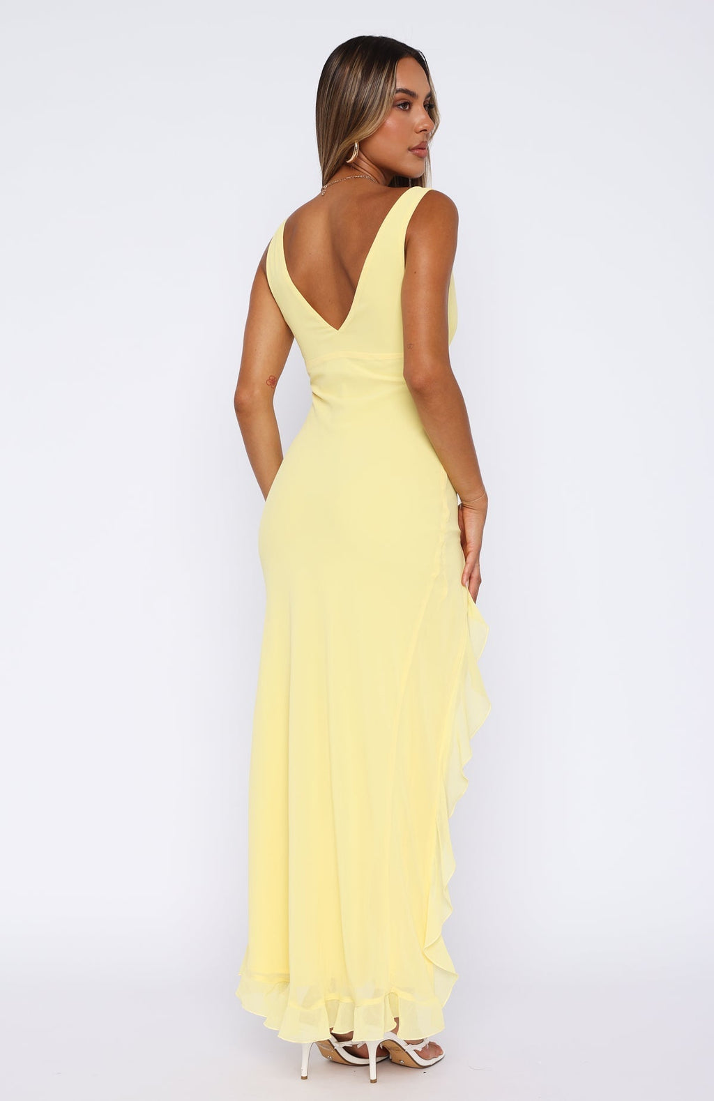 Women's Maxi Dress Sleeveless with V-Neck and Ruffle Slit - 5