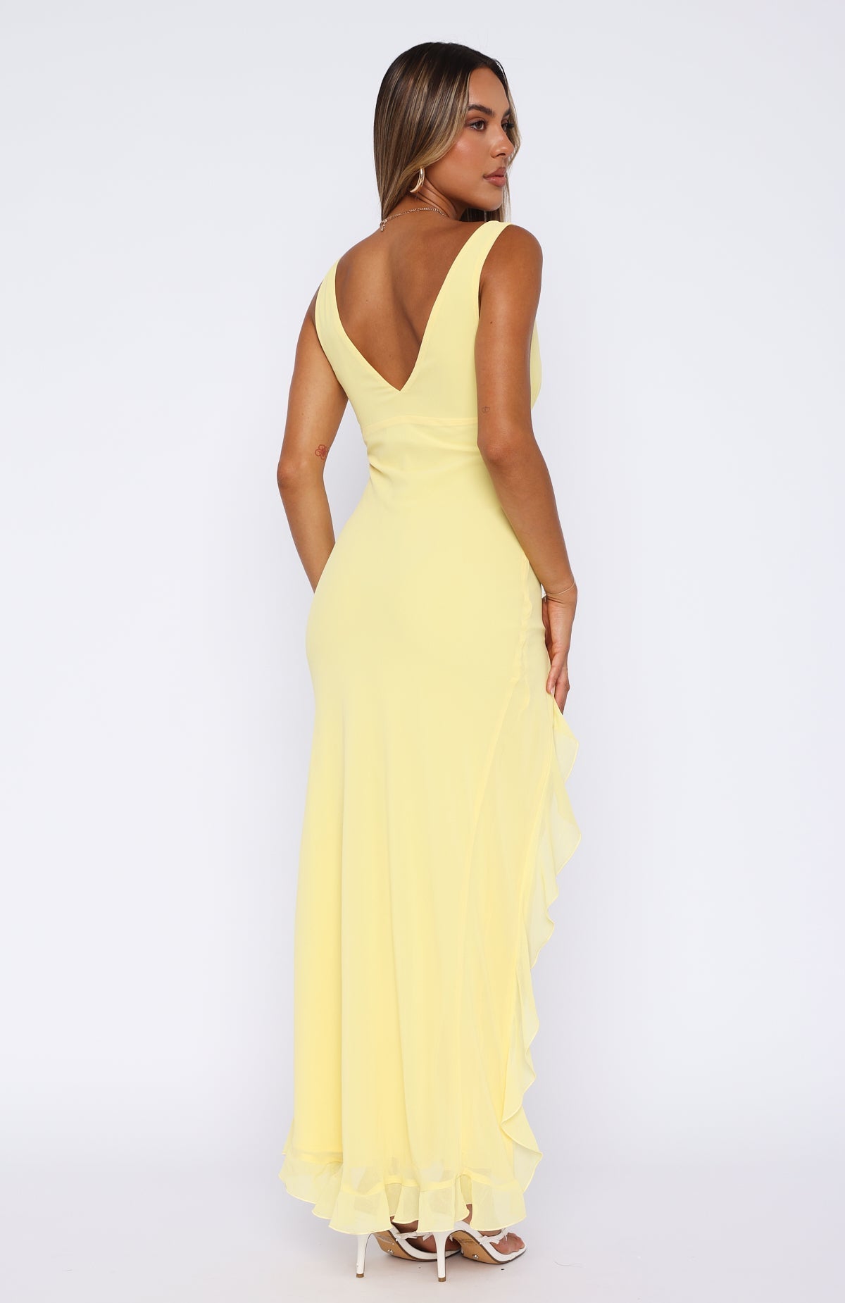 Women's Maxi Dress Sleeveless with V-Neck and Ruffle Slit - 5