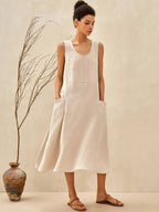 Women's Sleeveless Dress with Pockets and A-Line Silhouette - 6
