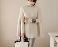 Women's Cape Turtleneck Jumper with Split Sleeves - White