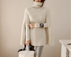 Women's Cape Turtleneck Jumper with Split Sleeves - White