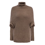 Women's Cape Turtleneck Jumper with Split Sleeves - Camel