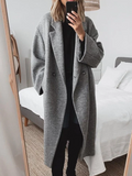 Women's Long Tailored Overcoat with Notched Lapel and Double-Breasted Front - Grey