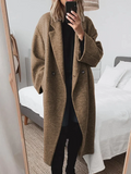 Women's Long Tailored Overcoat with Notched Lapel and Double-Breasted Front - Brown