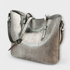 Women's Shoulder Bag with Vintage Finish and Structured Silhouette - Grey
