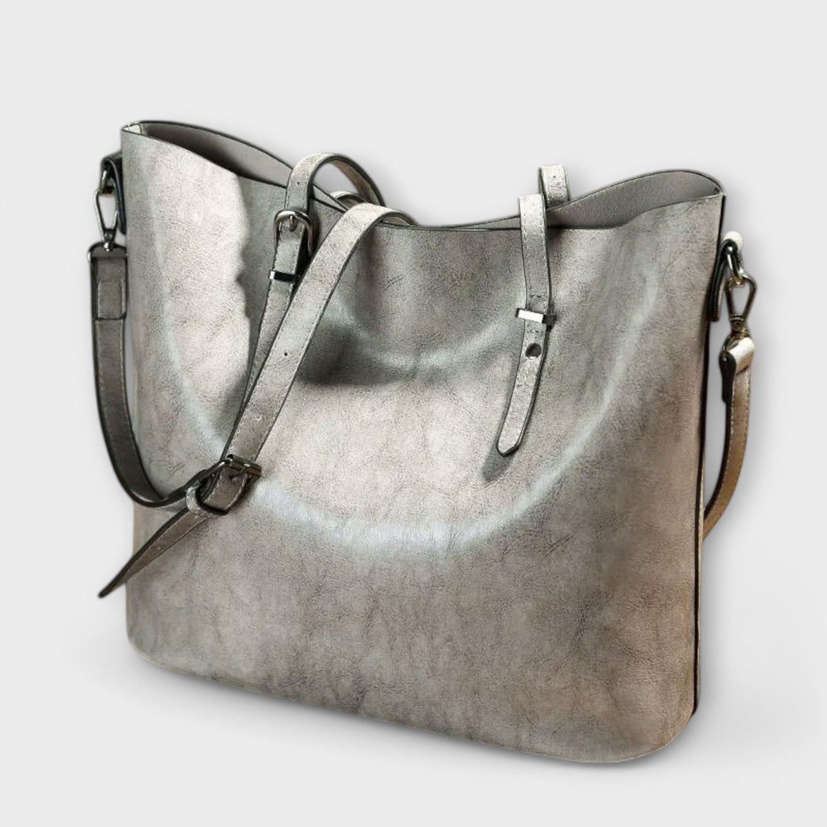 Women's Shoulder Bag with Vintage Finish and Structured Silhouette - Grey