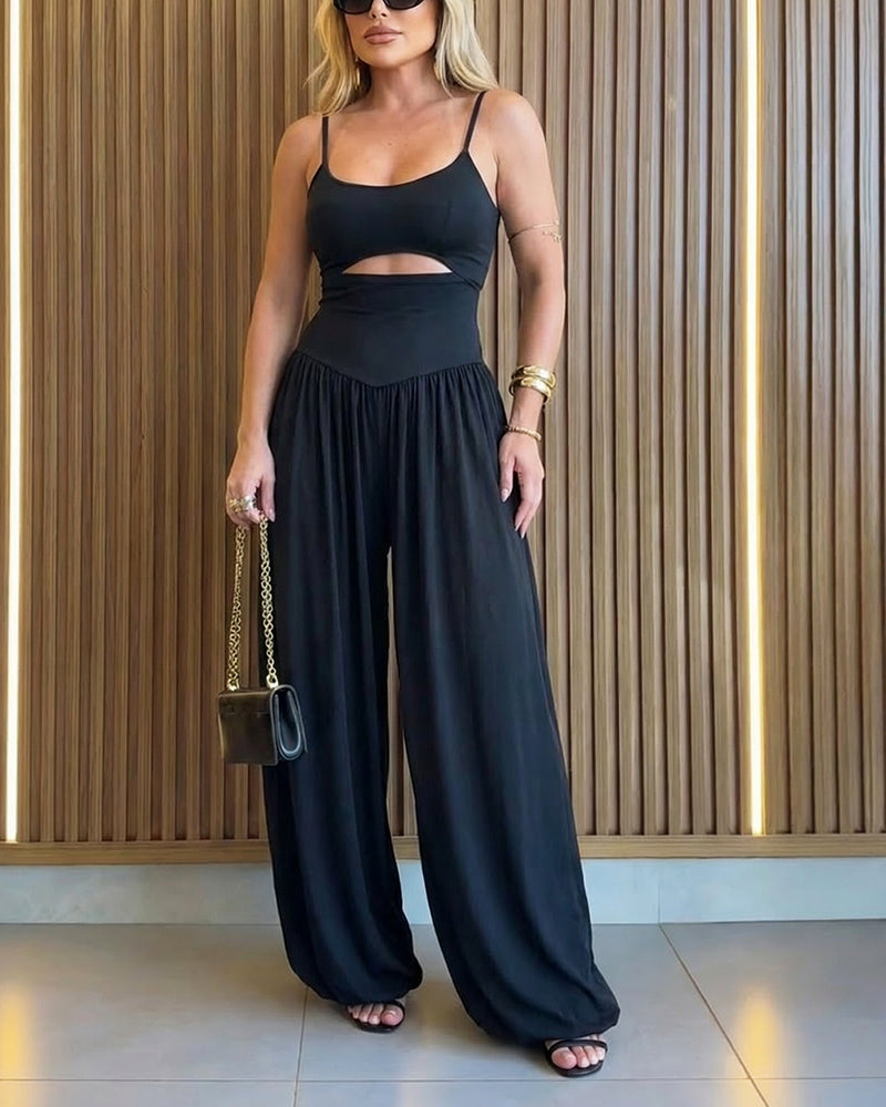 Women's Jumpsuit Cami Backless Ruched High Waist Cut-Out - 7