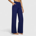 Women's Wide-Leg Trousers with Elasticated Waistband and Side Pockets - Blue
