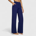 Women's Wide-Leg Trousers with High Waist and Side Pockets - Blue