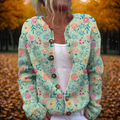 Women's Cardigan Long Sleeve with Floral Print and Button Front - Multicolour