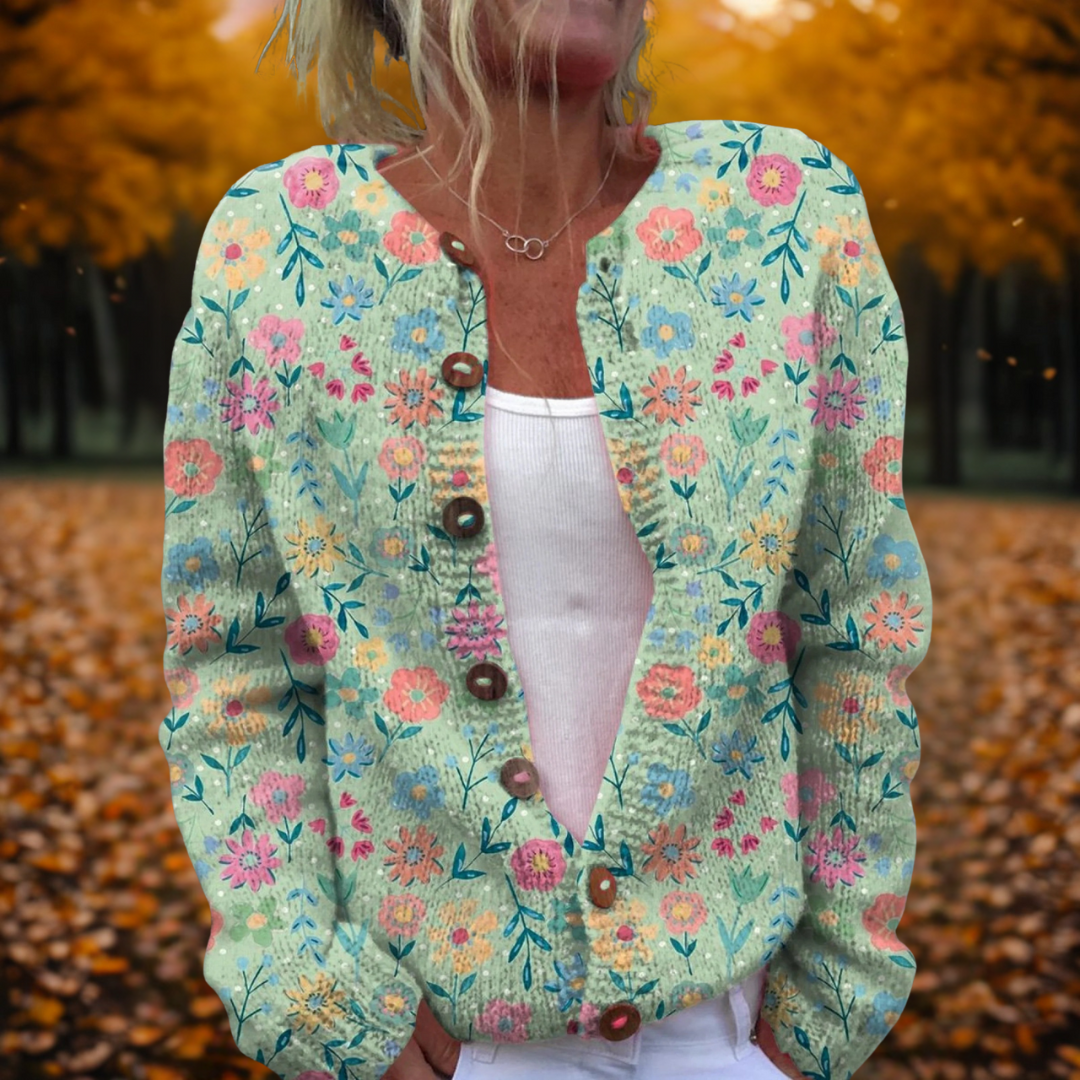 Women's Cardigan Long Sleeve with Floral Print and Button Front - Multicolour