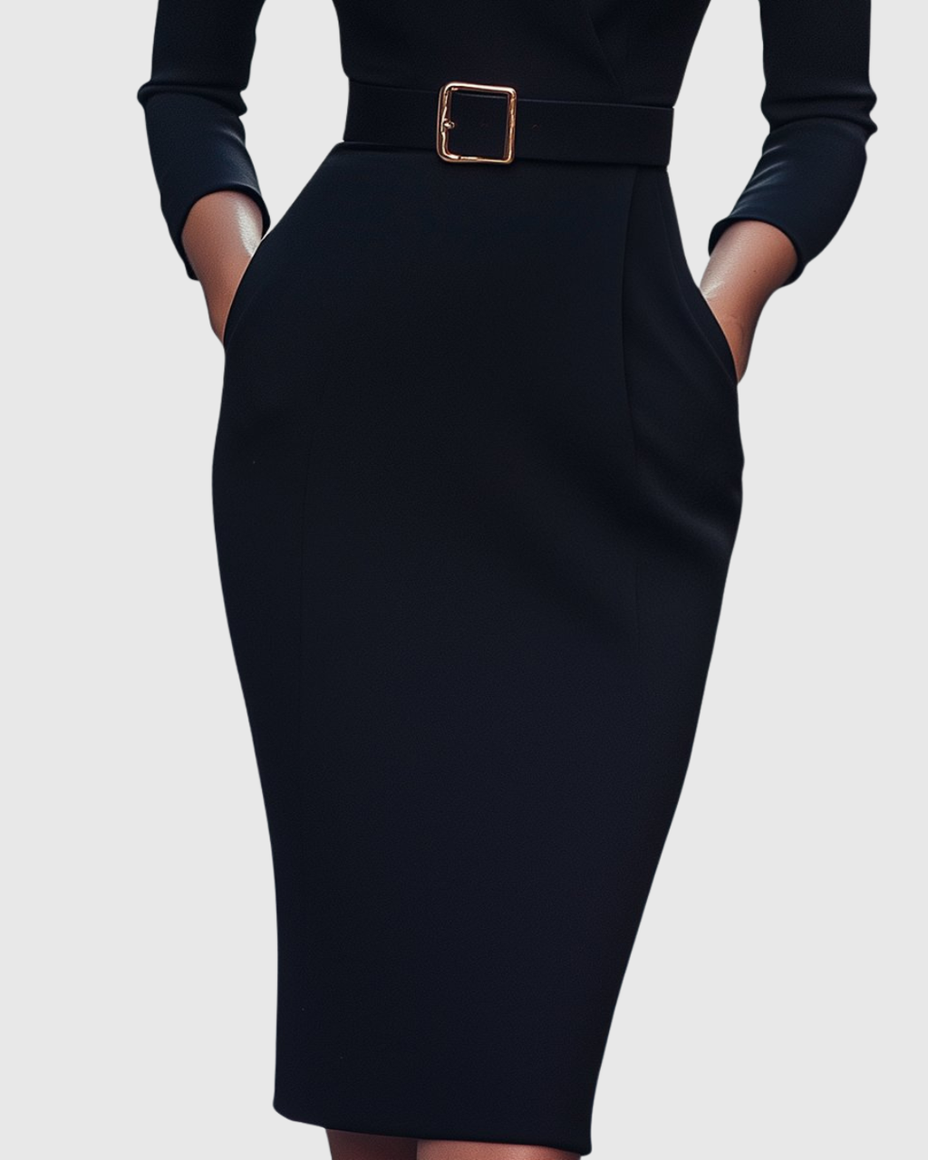 Women's Pencil Midi Dress with Wrap Neckline and Three-Quarter Sleeves - 4