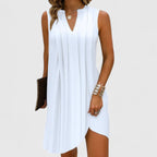 Women's Sleeveless Dress with V-Neck and Pleated Detail - 5