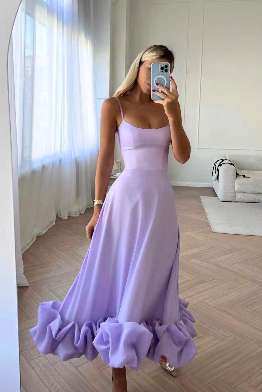 Women's Sleeveless Occasion Dress with Ruffle Hem and A-Line Silhouette - Purple
