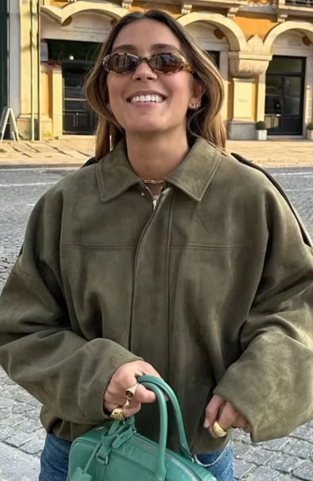Women's Cropped Bomber Jacket with Collared Neckline and Oversized Sleeves - 4