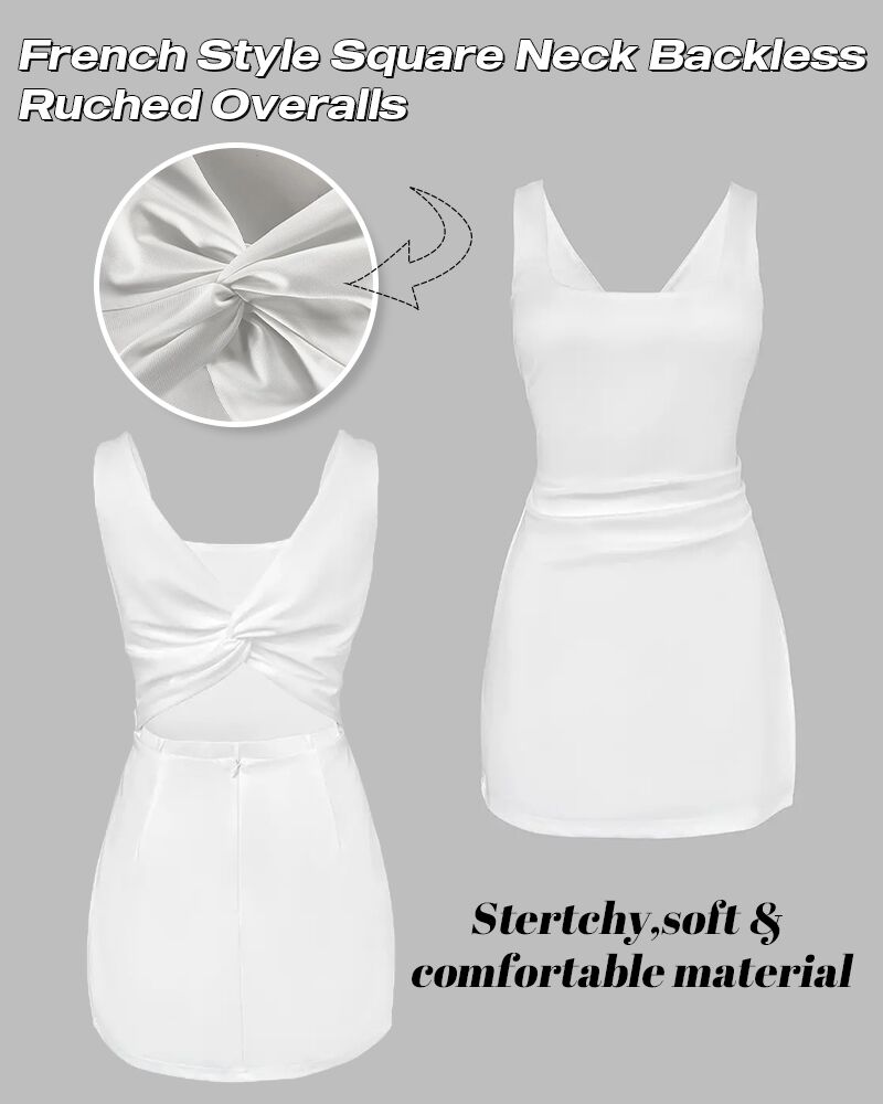 Women's Square Neck Backless Skort Romper with Ruched Waist - 8