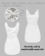 Women's Square Neck Backless Skort Romper with Ruched Waist - 8