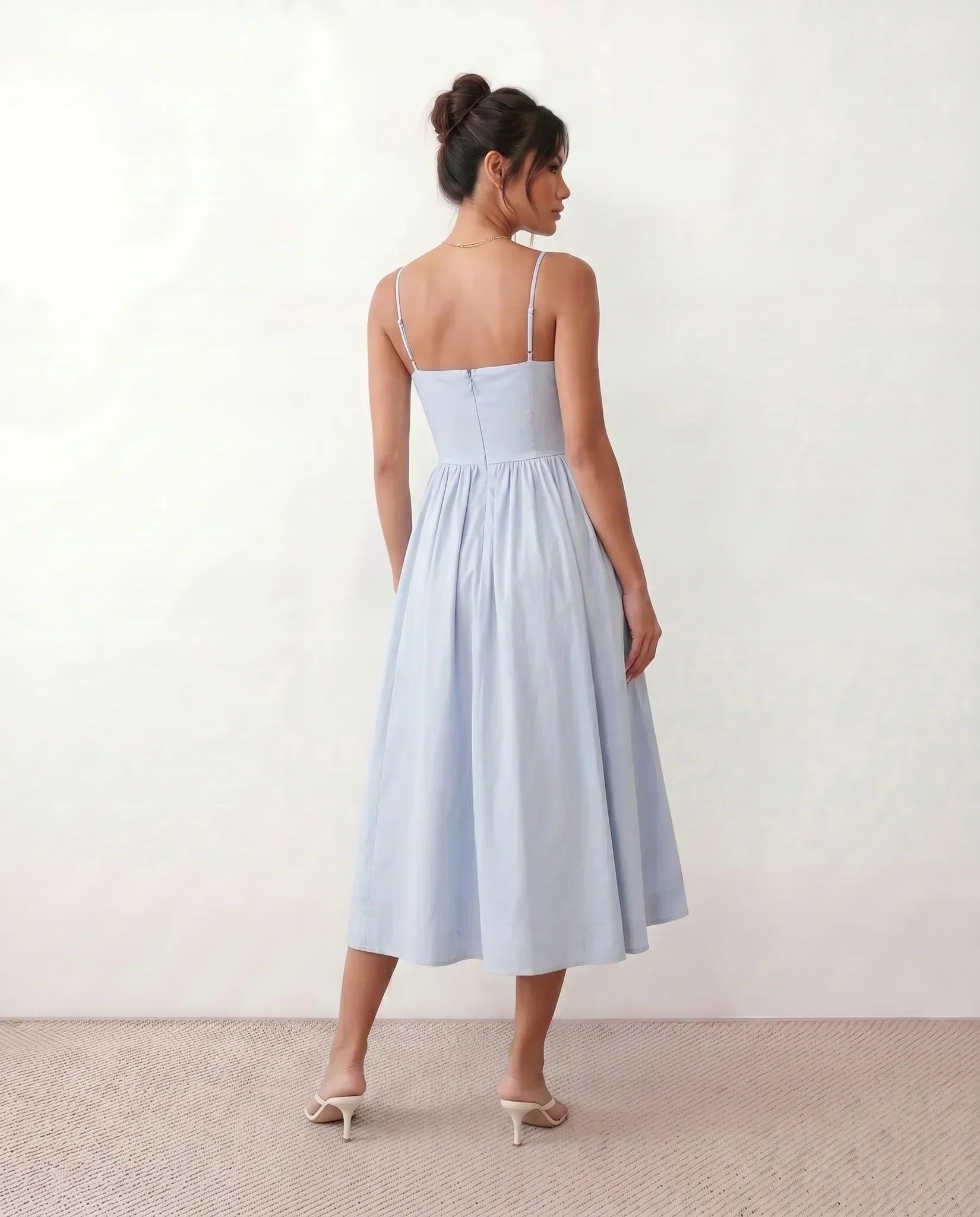 Women's Midi Dress Sleeveless with Low Open Back and A-Line Skirt - 12