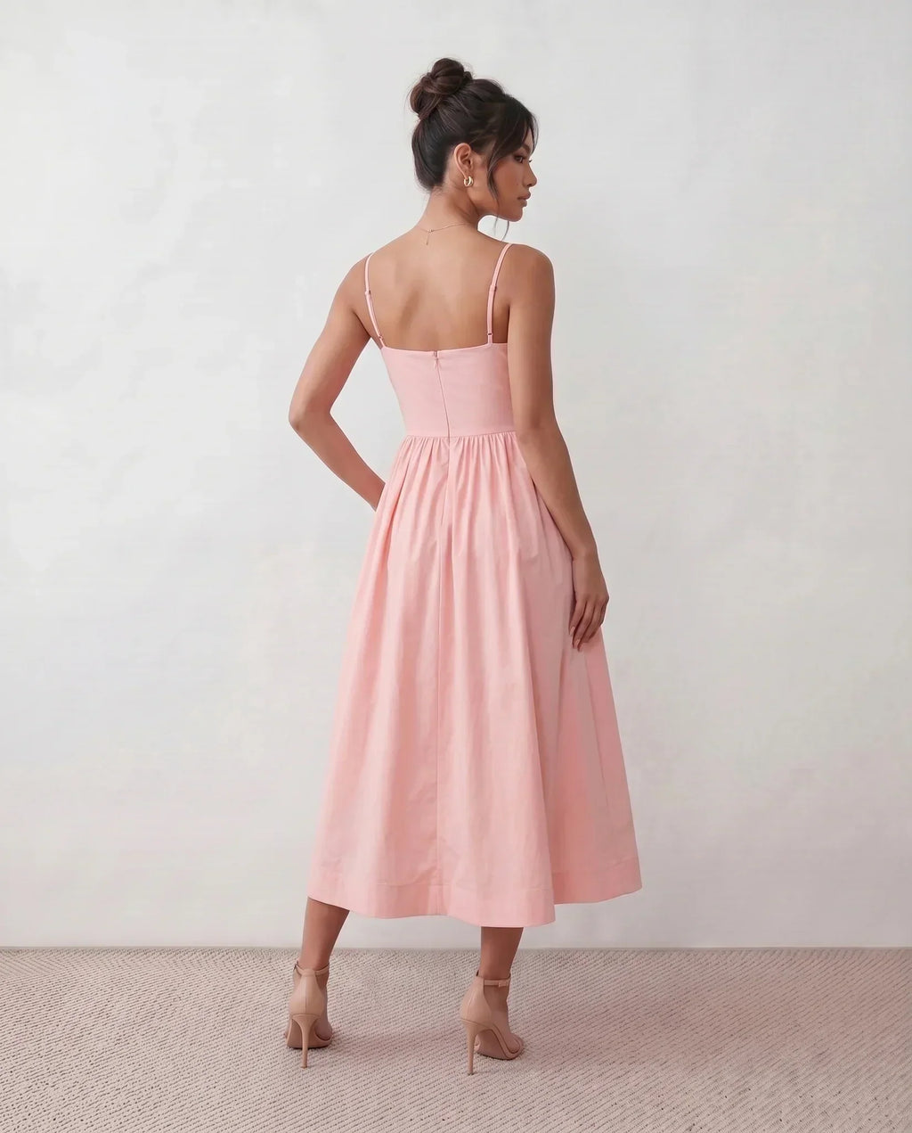 Women's Midi Dress Sleeveless with Low Open Back and A-Line Skirt - 6