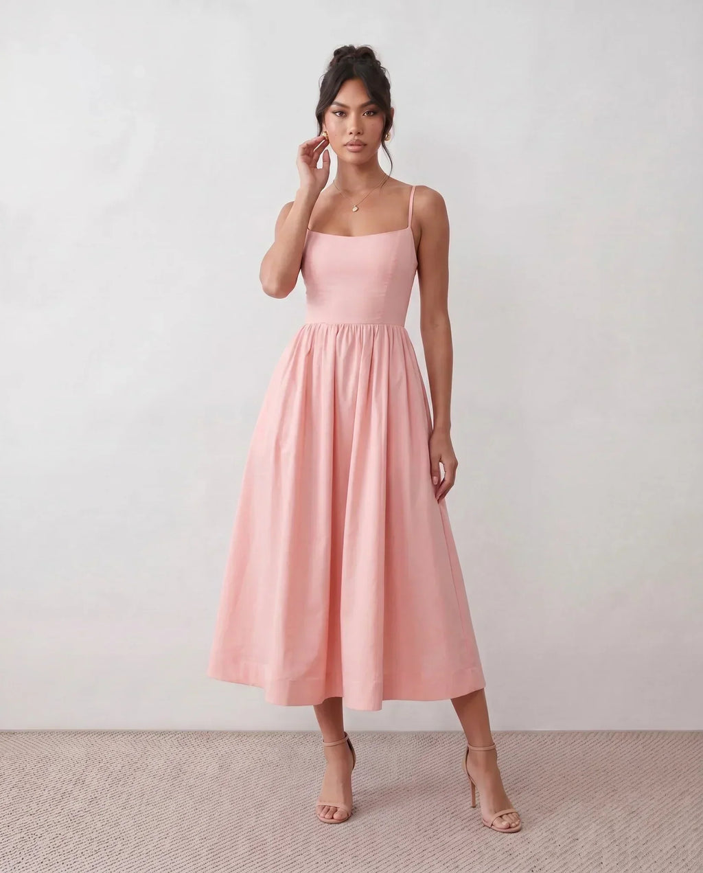 Women's Midi Dress Sleeveless with Low Open Back and A-Line Skirt - 4