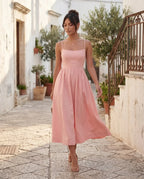 Women's Midi Dress Sleeveless with Low Open Back and A-Line Skirt - 7