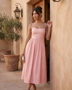 Women's Midi Dress Sleeveless with Low Open Back and A-Line Skirt - 8
