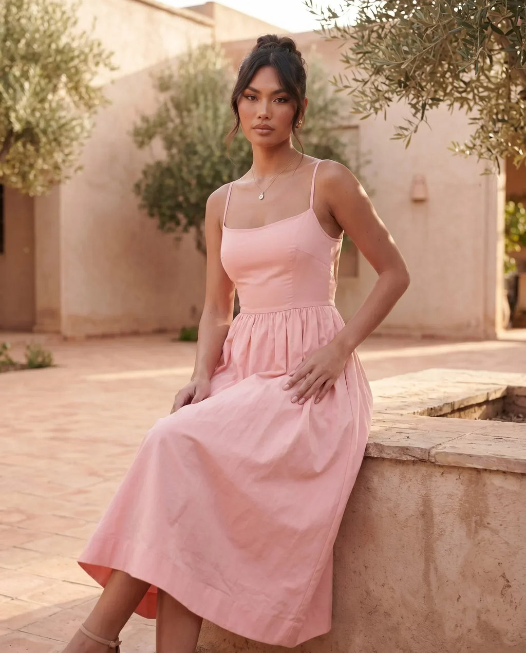 Women's Midi Dress Sleeveless with Low Open Back and A-Line Skirt - 9