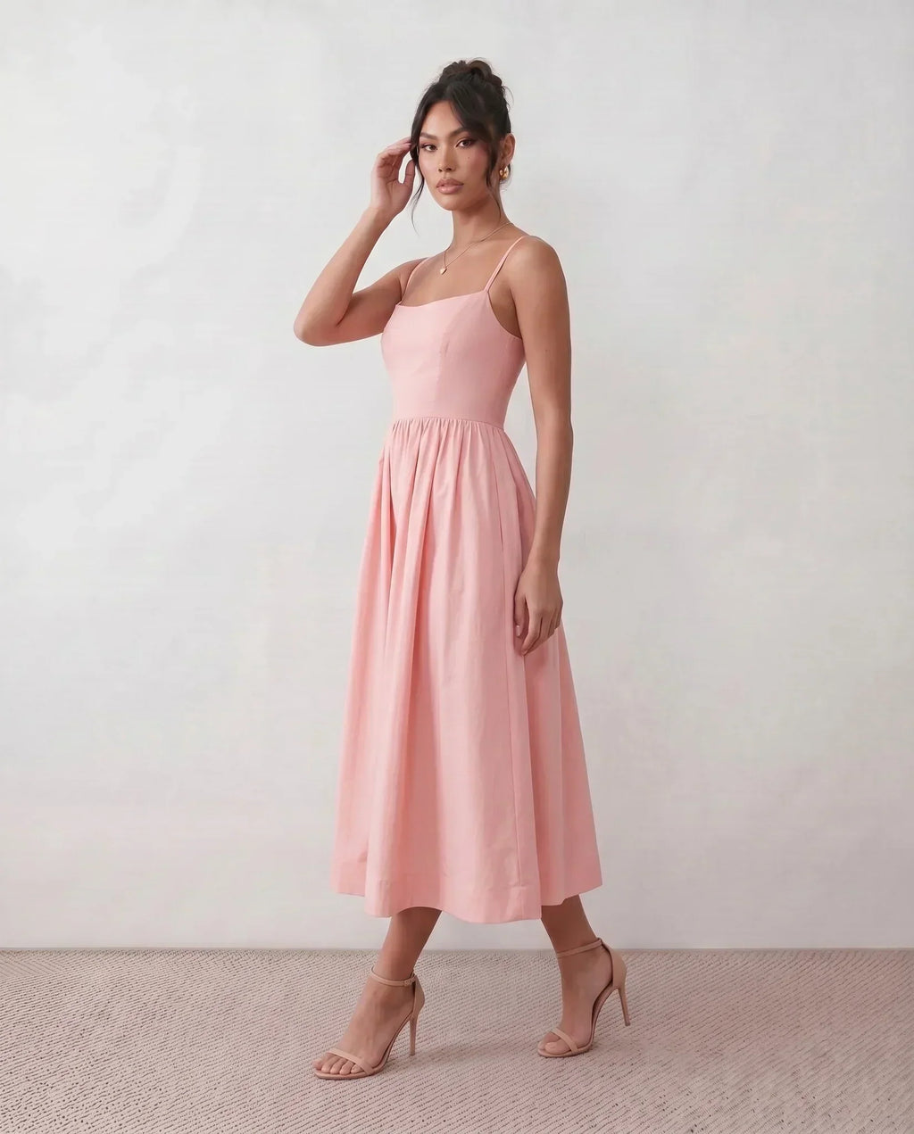 Women's Midi Dress Sleeveless with Low Open Back and A-Line Skirt - 5