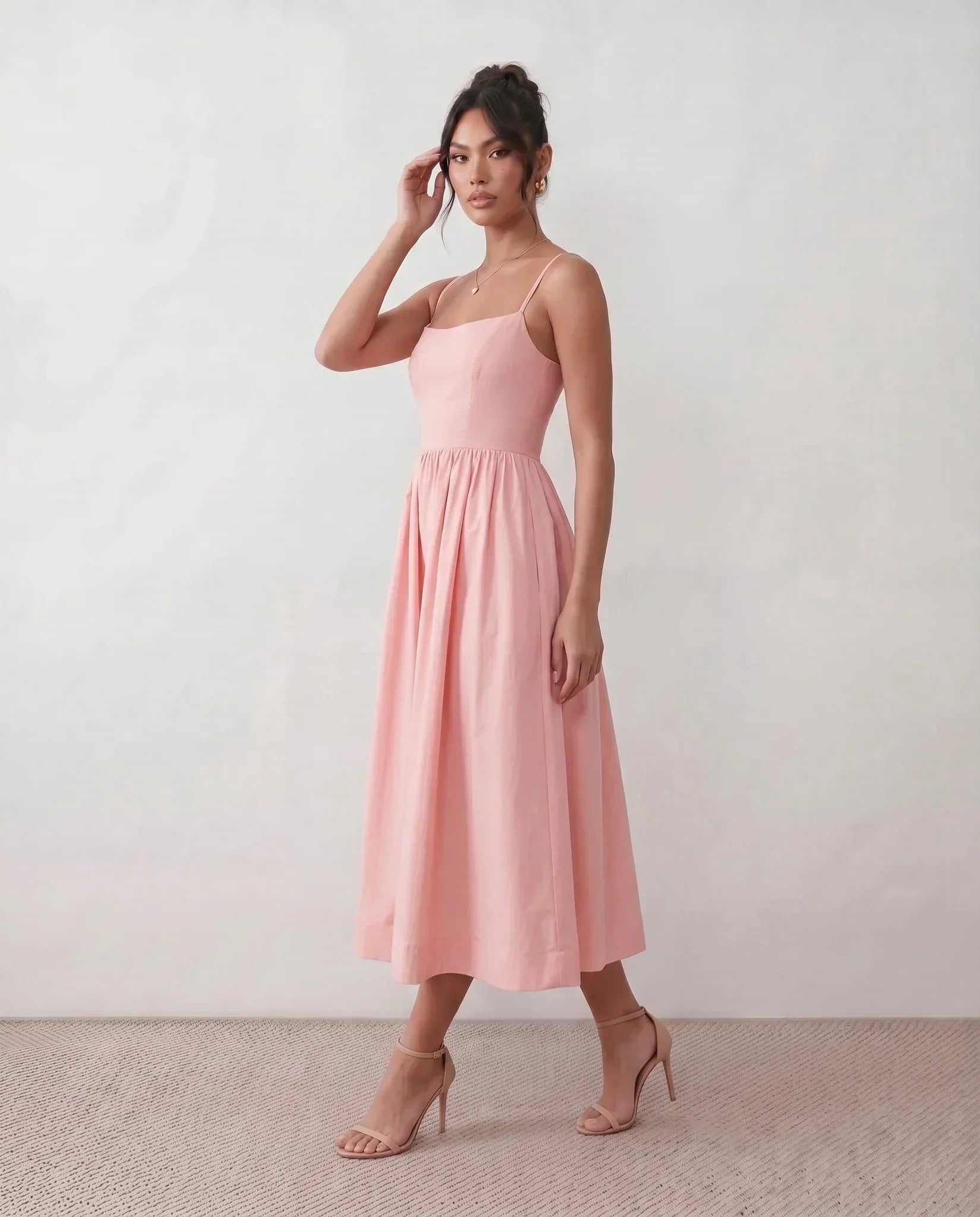 Women's Midi Dress Sleeveless with Low Open Back and A-Line Skirt - 5