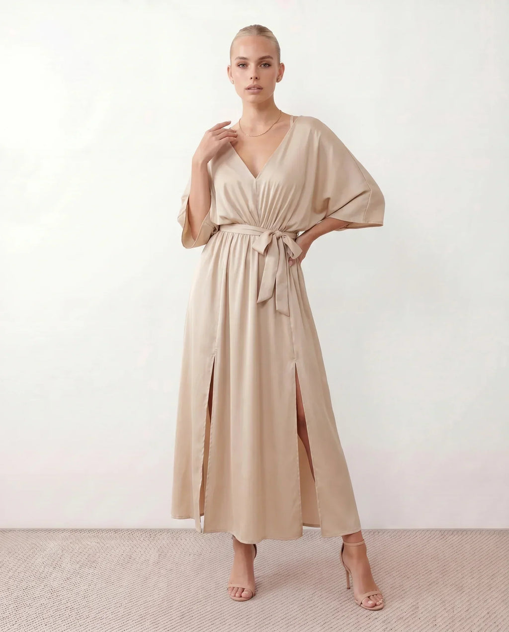 Women's Maxi Dress with Open Back and Tie-Back V-Neck - 5