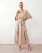 Women's Maxi Dress with Open Back and Tie-Back V-Neck - 5