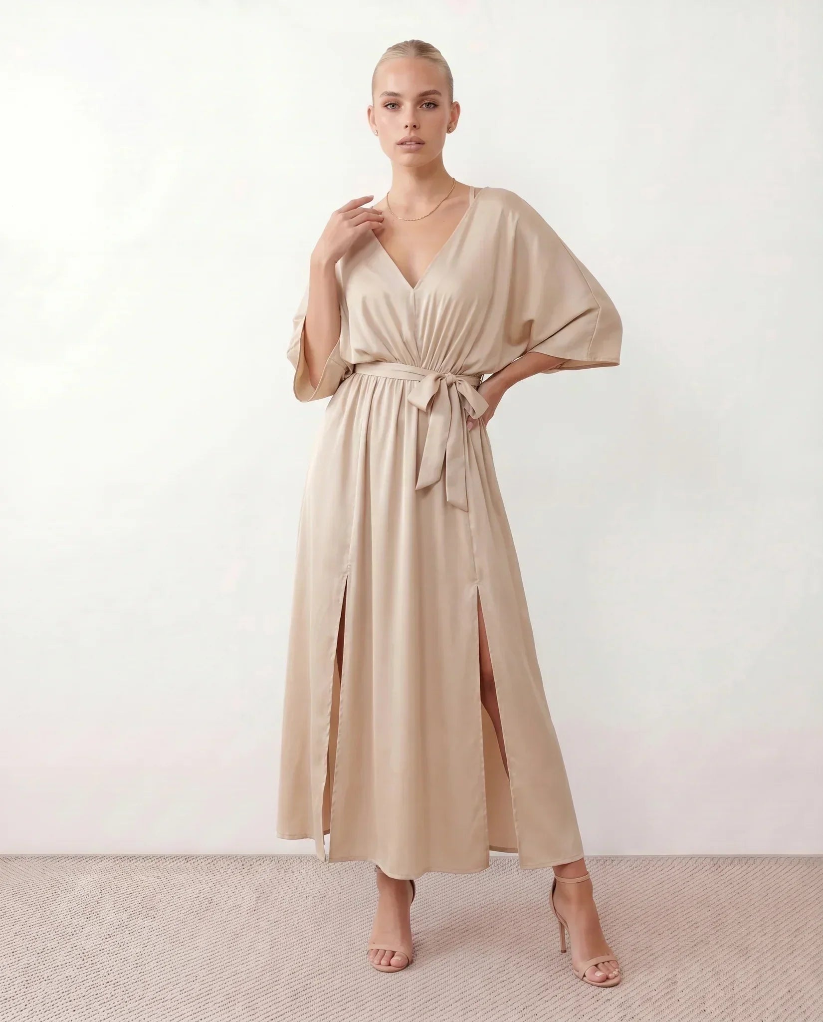 Women's Maxi Dress with Open Back and Tie-Back V-Neck - 5