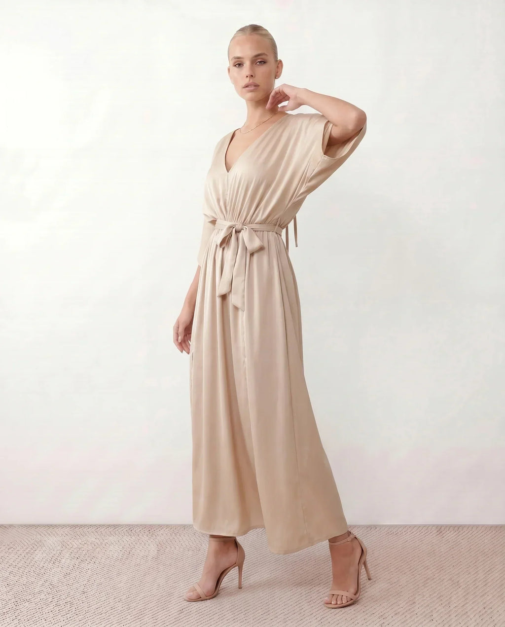 Women's Maxi Dress with Open Back and Tie-Back V-Neck - 6