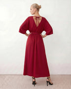 Women's Maxi Dress with Open Back and Tie-Back V-Neck - 10