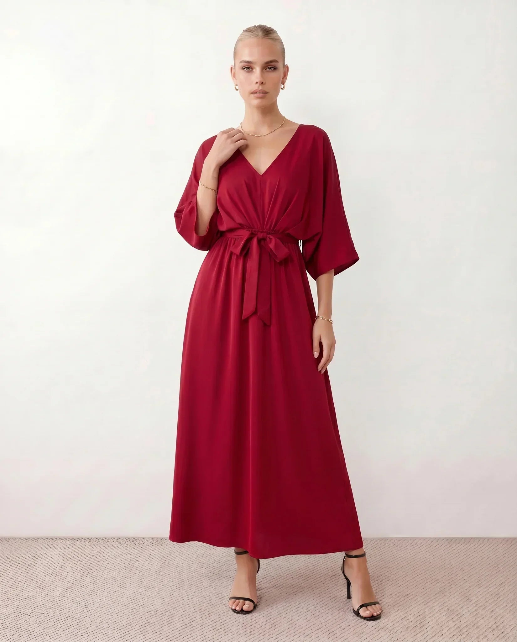 Women's Maxi Dress with Open Back and Tie-Back V-Neck - 11