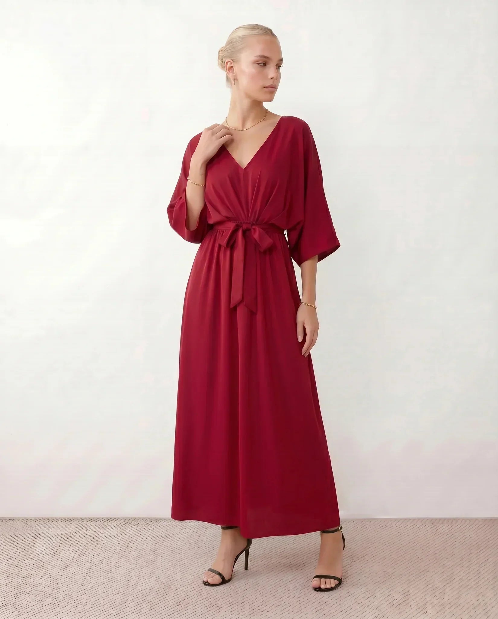 Women's Maxi Dress with Open Back and Tie-Back V-Neck - 12