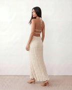 Women's Halter Maxi Dress with Pleated Detail and A-Line Silhouette - 4
