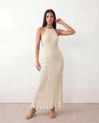 Women's Halter Maxi Dress with Pleated Detail and A-Line Silhouette - 6