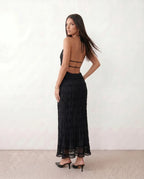 Women's Halter Maxi Dress with Pleated Detail and A-Line Silhouette - 8