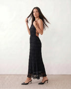 Women's Halter Maxi Dress with Pleated Detail and A-Line Silhouette - 11
