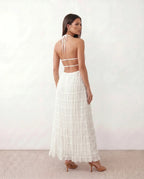 Women's Halter Maxi Dress with Pleated Detail and A-Line Silhouette - 16