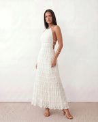 Women's Halter Maxi Dress with Pleated Detail and A-Line Silhouette - 15