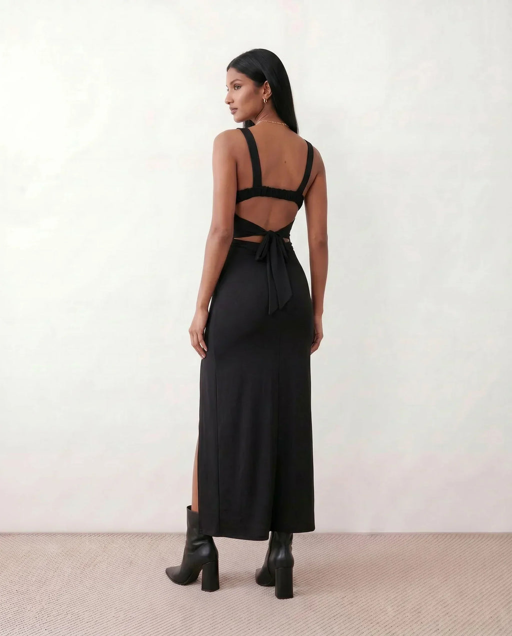 Women's Maxi Dress Sleeveless with Open Back and Square Neckline - 4