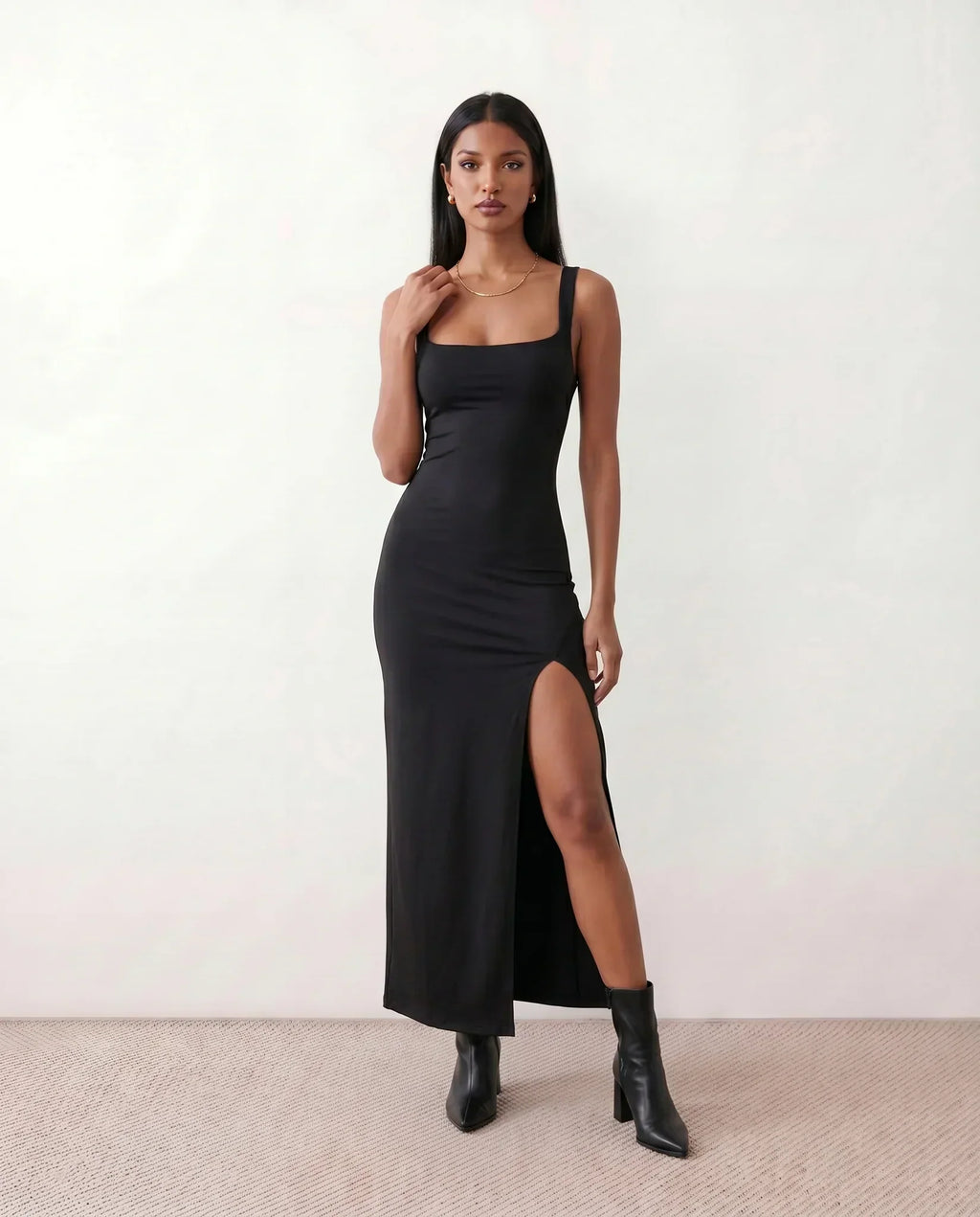 Women's Maxi Dress Sleeveless with Open Back and Square Neckline - 5