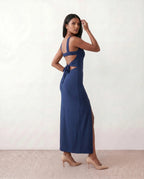 Women's Maxi Dress Sleeveless with Open Back and Square Neckline - 10