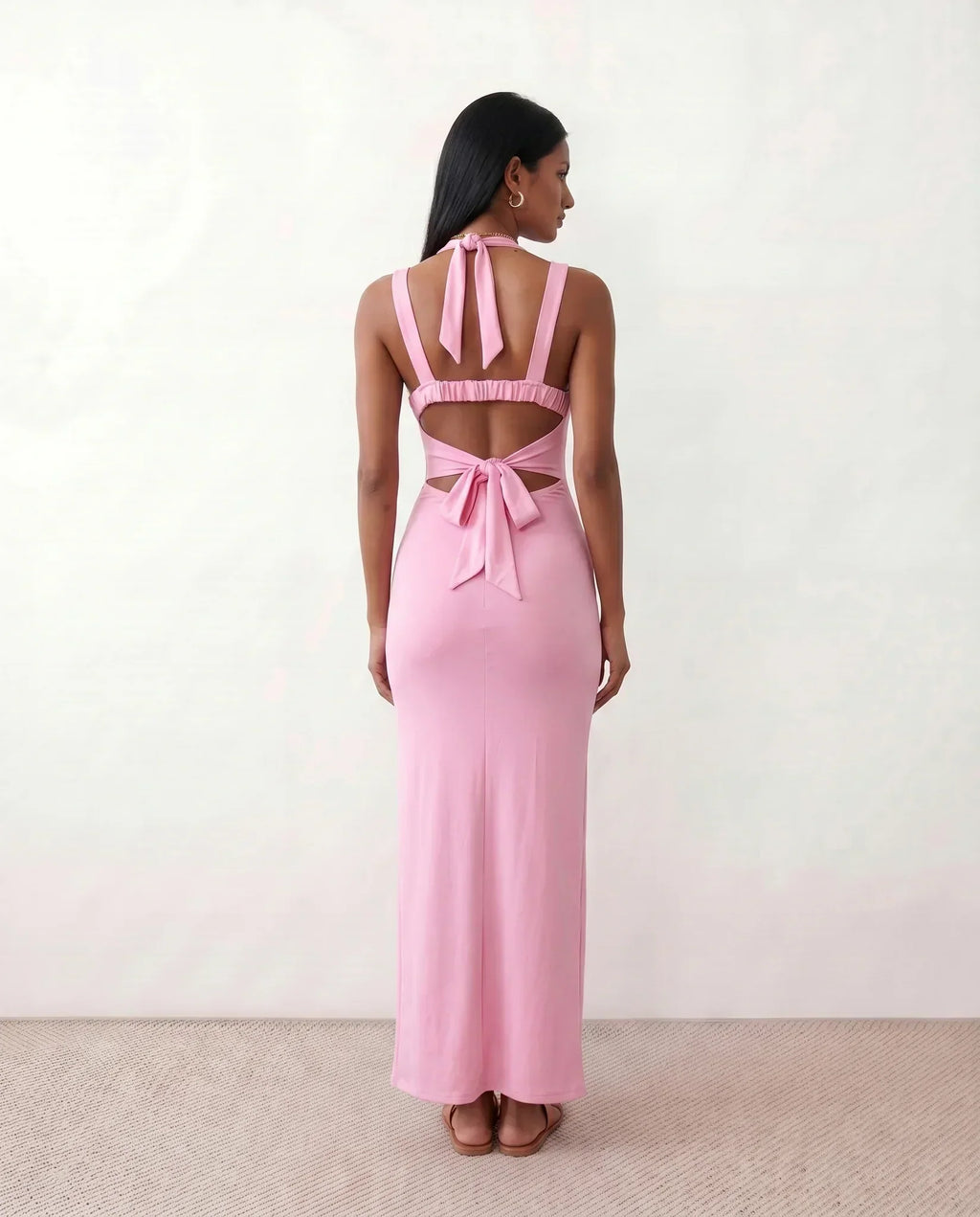 Women's Maxi Dress Sleeveless with Open Back and Square Neckline - 13